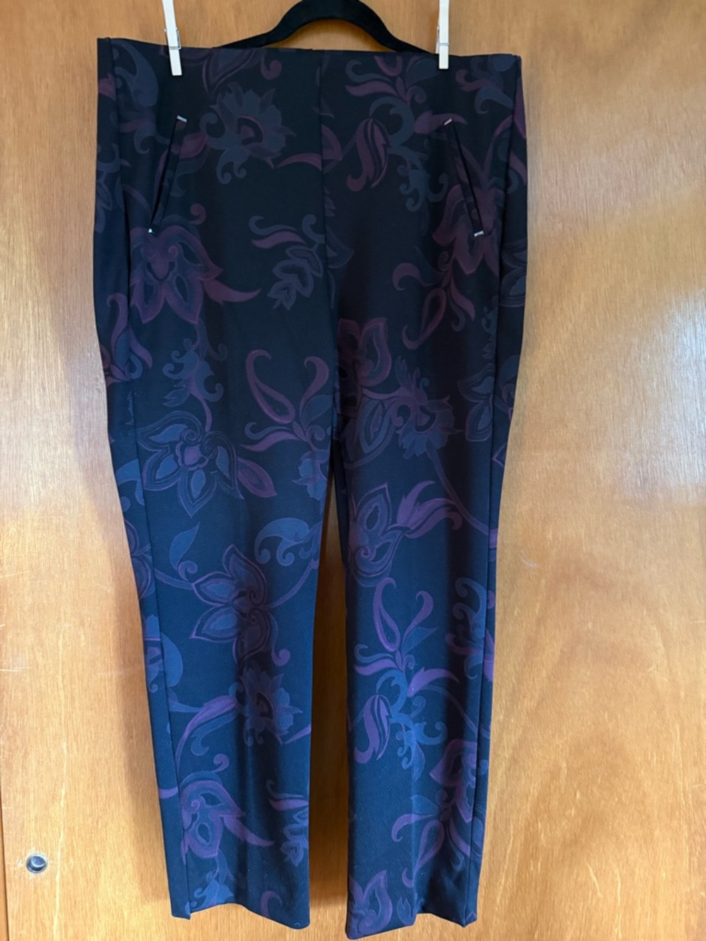 Chico's Black Pants with Plum Floral Print